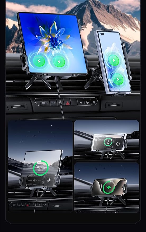 15W Fast Wireless Car Charger Mount with Auto Rotation, Hands-Free Phone Holder for Dashboard, Compatible with Most Phones (Black,Inverted Base)