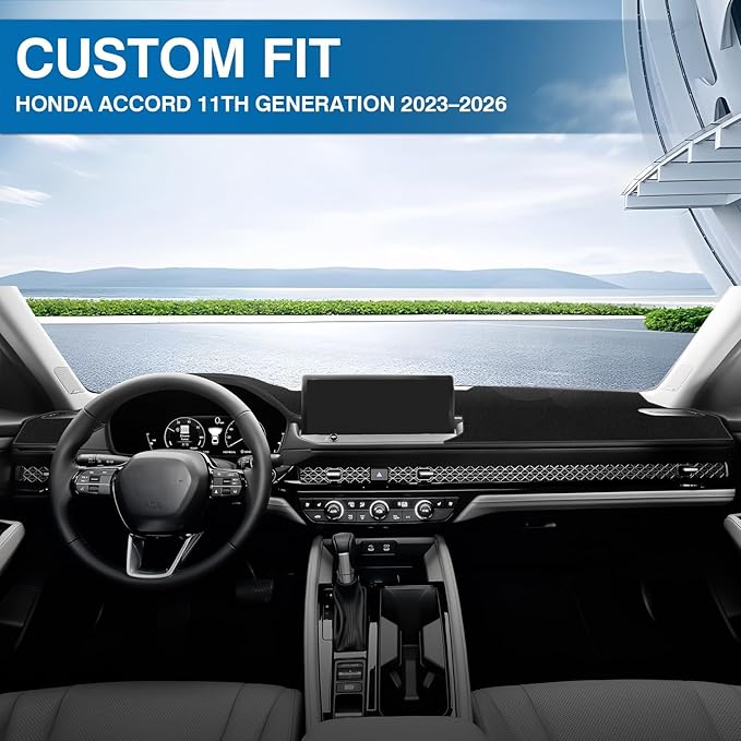 KUST Car Dash Cover for Honda Accord 2023-2026 Dash Carpet Polyester Dashboard Cover Non-Slip Dash Protector Interior Accessories for Accord Custom Fit Dash Mat Sunshade Windshield No Glare Black