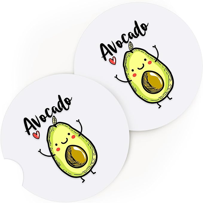 2 Pack Avocado Car Cup Holder Coaster, Cute Car Interior Accessories Drink Coaster for Women & Men, Avocado Lovers Themed Gifts Stuff Accessories Things Merchandise Items!