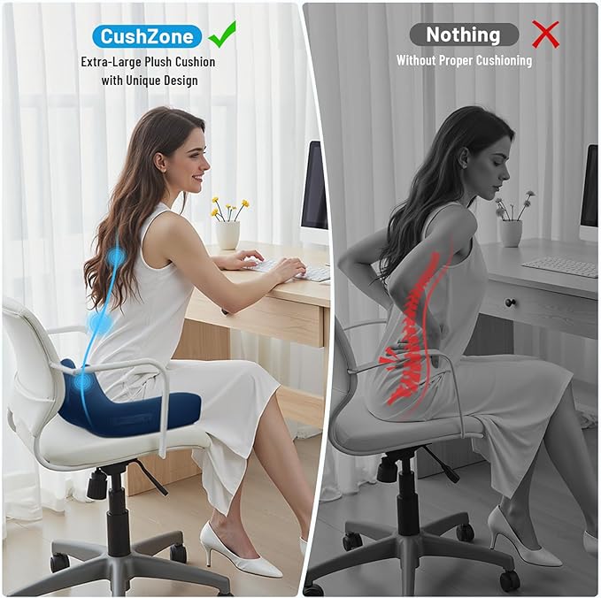 Seat Cushion, Memory Foam Office Chair Cushions, Ergonomic Curved Design for Sciatica, Tailbone, Coccyx, Seat Support for Car, Desk Chair, Wheelchair, Enhances Long Sitting Comfort (Blue)