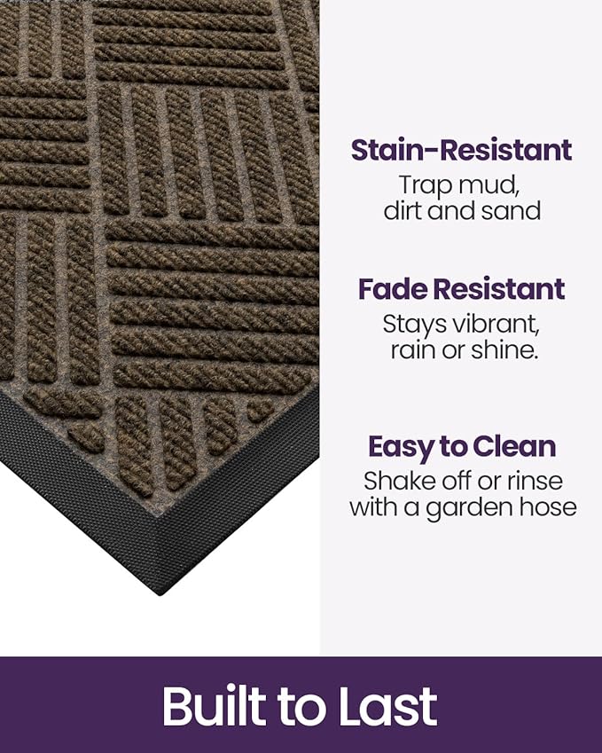DEXI Front Door Mat Outside Entrance, 4x6 ft Rubber Entry Doormat Heavy Duty, Welcome Mats Non Slip for Inside House Floor Entryway Back Doors Exterior Patio, Diamond Brown