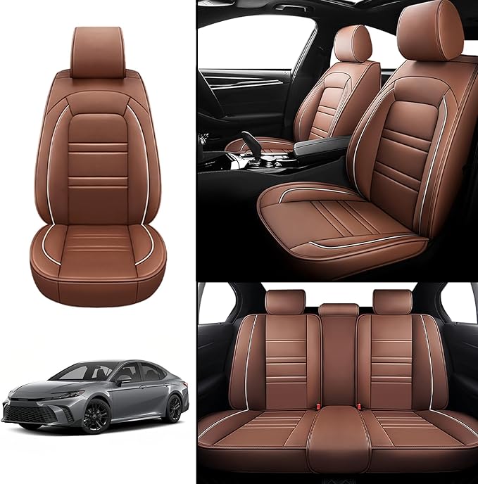 Seat Covers for Toyota Camry 2002-2025 | 5-Seats Leather Seat Covers, Easy to Install Automotive Seat Covers Full Set (Full Set, Coffee)