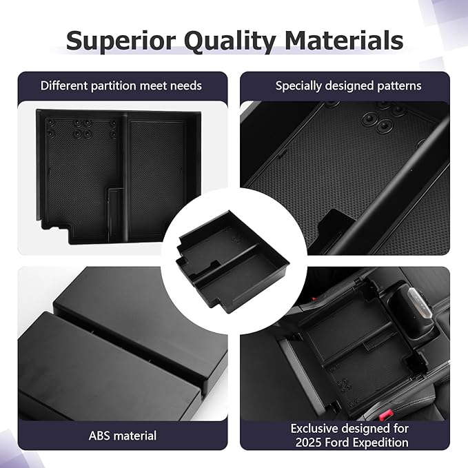 LUWU Center Console Organizer for 2025 2026 Ford Expedition Active/Platinum/Tremor/King Ranch Accessories Armrest Storage Box Tray Organizer Insert Tray ABS Material 2025 Expedition Accessories Black