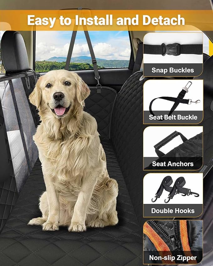Victoper Dog Car Seat Cover, Heavy Durable Dog Seat Cover for Back Seat, 100% Waterproof Scratch Proof Nonslip Dog Hammock for Car with Side Flap, Pet Back Seat Covers Large 60" W x 64" L