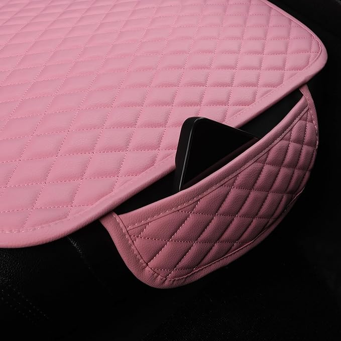 West Llama Pu Leather Car Seat Bottom Covers Protectors Include 1 Pair Front Driver Seat Pad Mat and 1 Rear Bench Cover Universal Fit 90% Vehicles,Pink