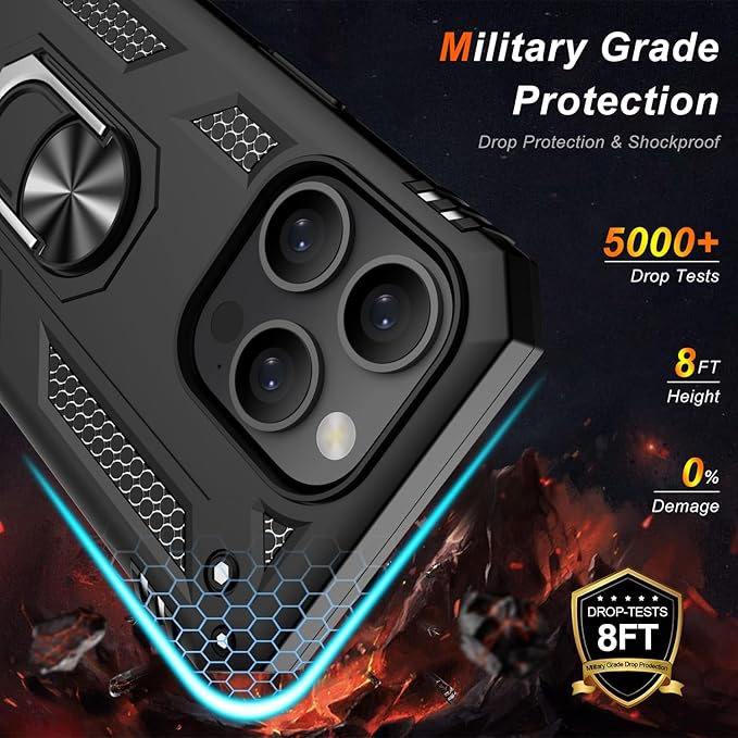 IKAZZ for iPhone 14 Pro Max Case 6.7 Inch with Screen Protector,Military Grade Shockproof Heavy Duty Protective Phone Cover Pass 16ft Drop Test with Magnetic Kickstand Car Mount Holder,Black