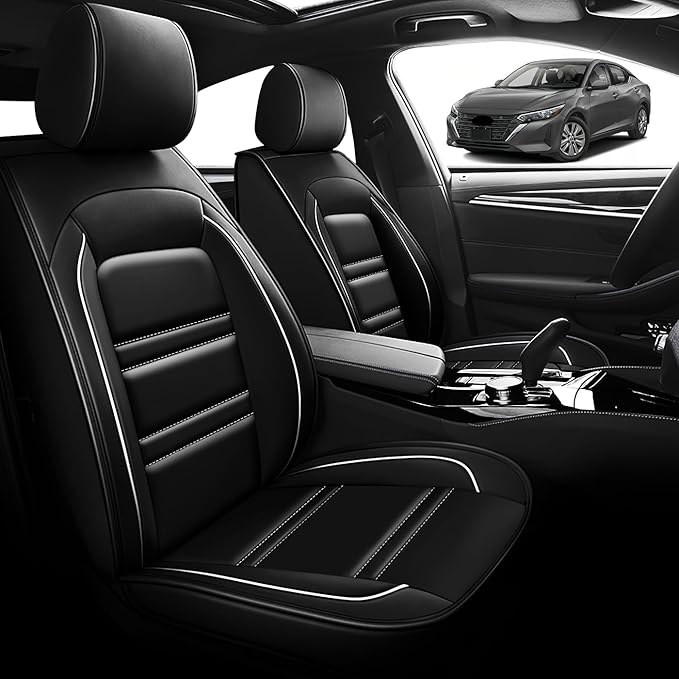 Seat Cover for Nissan Car sentra 2000-2025 | Car Seat Covers Front Seats, Waterproof Seat Protectors, Automotive Front Seat Covers (Front Seat, Black&White Line)