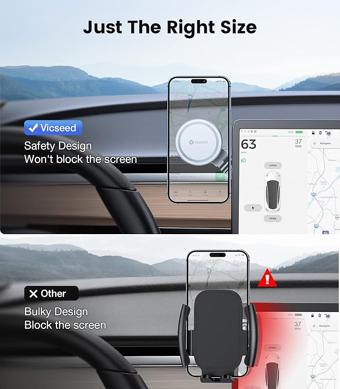 VICSEED Tesla Phone Mount【Strongest Magnet Power】 Foldable Hidden Tesla Phone Holder Fit for All Phones, Tesla Model 3/Y/Cybertruck Accessories, Tesla Model 3 Model Y for MagSafe Car Mount - White