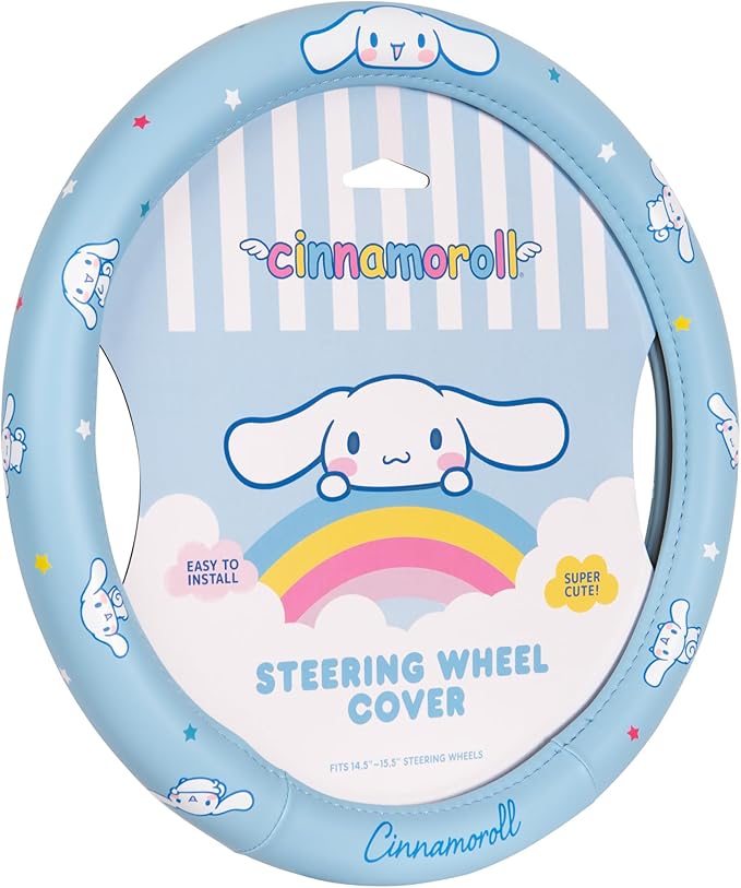 Sanrio Hello Kitty and Friends Cinnamoroll Blue Car Steering Wheel Cover, Universal Fit Cute Accessories for Women Stylish Decor Gifts Hello Kitty Car Accessories - Fits Standard Wheels 14.5"-15"