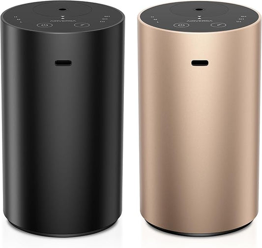 Waterless Diffuser for Essential Oil, Battery Operated Nebulizer, 20mL Capacity Mini Scent Air Machine, 3 Countdown Timers & Mist Levels for Home Room Car Office, ADX 2PCs - Black, Desert Titanium