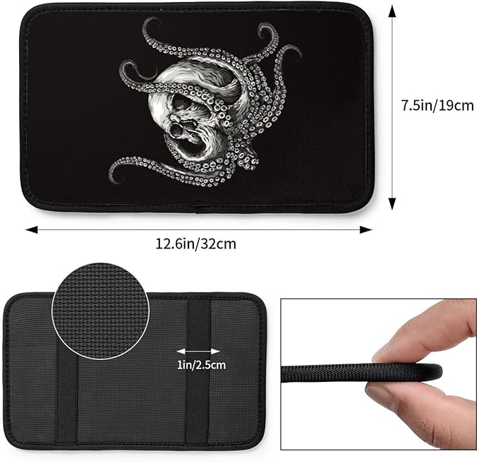 Black Sugar Skull Octopus Ocean Auto Center Console Armrest Pad Universal Car Center Console Cover Seat Box Cover for Sedan, Van, SUV, Truck Car Accessorie