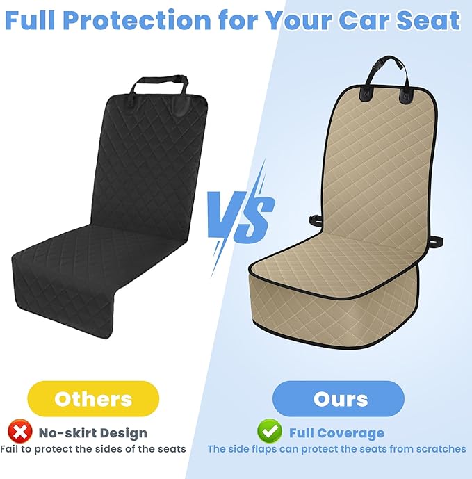 Dog Car Seat Covers, Waterproof Front Seat Cover for Dogs, Scratch-Proof, Nonslip Pet Passenger Seat Cover Protector, Universal Fit for Cars Trucks SUVs, Large Size, Khaki