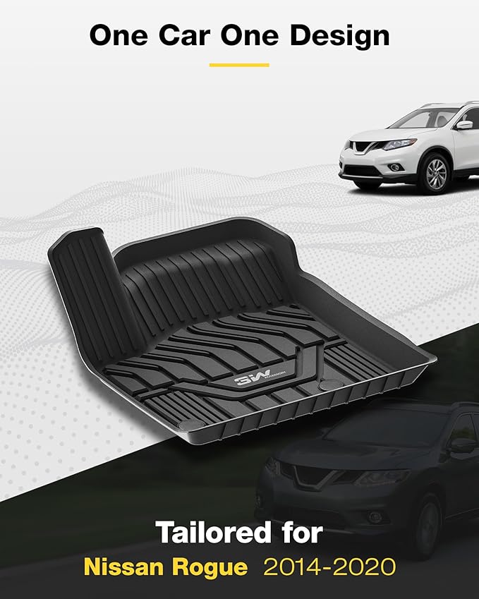 3W 2014-2020 Nissan Rogue Floor Mats Custom Fit for Nissan Rogue Accessories TPE All Weather Floor Liner, 1st and 2nd Row Car Mats (NOT for Rouge Sports and Select Models)