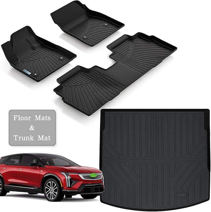 Floor Mats & Trunk Mat for All-New 2025 Cadillac Optiq Optiq V,TPE All Weather Protection 2 Rows Car Floor Liners with Cargo Liner Accessories