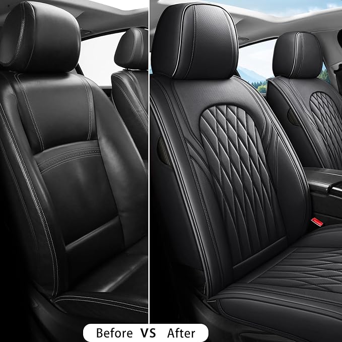 WELLDO Car Seat Covers Front Seats, Leather Seat Covers for Cars, Front Car Seat Protector Waterproof, Non-Slip Car Interior Covers Universal Automotive Seat Covers for Most Vehicle, Black