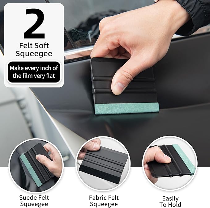 Window Tint Kit, Profession Car Wrap Kit with Felt Squeegee and Felt Replacements, Craft Knife and Blades, Safe Vinyl Cutter, Micro Squeegee for Vinyl Wrap Tools Tint Tools