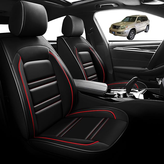 Seat Cover for Lexus Car gx470 2003-2009 | Car Seat Covers Front Seats, Waterproof Seat Protectors, Automotive Front Seat Covers (Front Seat, Black&Red Line)