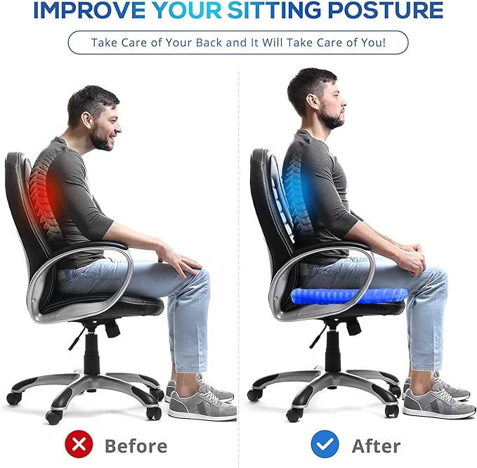 Gel Seat Cushion for Long Sitting Pressure Relief(Super Large&Thick) -Wheelchair Cushion for Pressure Sores - Coccyx,Sciatica & Tailbone Pain Relief Cushion- Non-Slip Butt Pillow for Office, Home, Car