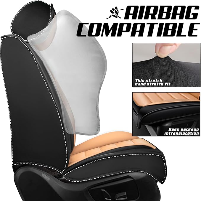 Seat Covers Fit for Toyota Prius 2001-2024, Skin-Friendly Comfort Leather Seat Protectors, Compatible Airbag Auto Interior Covers (Front Pair, Black&Orange)