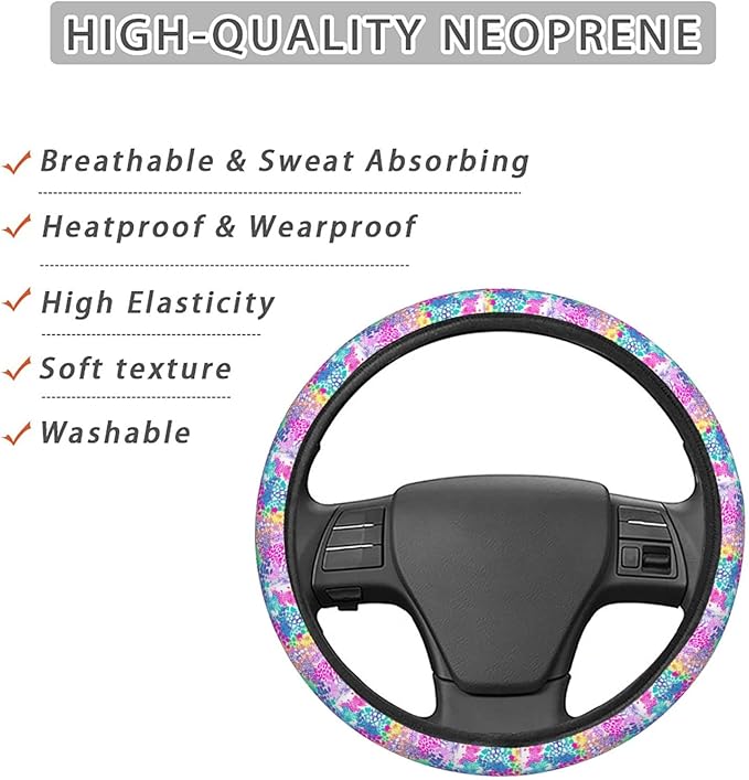 Dujiea Colorful Abstract Animal Texture Elastic Stretch Steering Wheel Cover, Anti-Slip and Durable Car Steering Wheel Accessories for Women Men, 15 Inch Universal Fit Car, Truck, SUV
