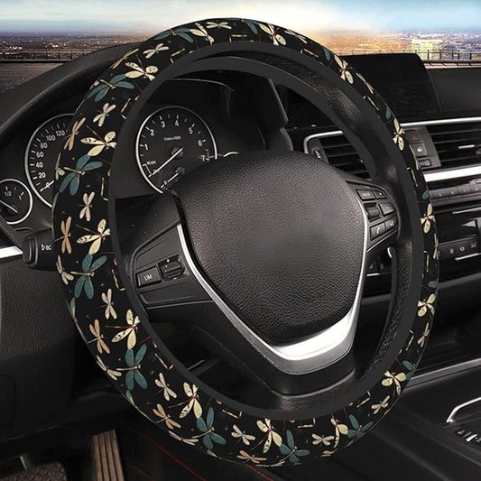 Various Dragonflies Colors Steering Wheel Cover for Women Girls, 15 Inches Anti-Slip Steering Wheel Cover for Auto Truck SUV