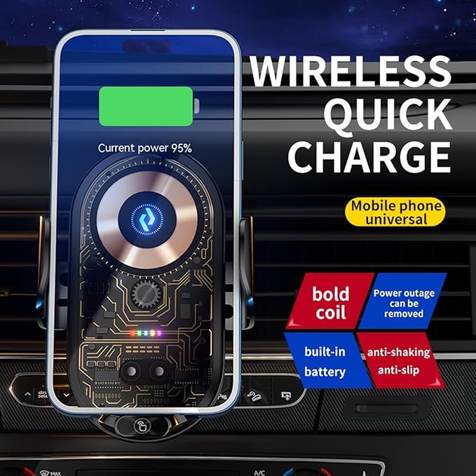 Wireless Car Charger Car Phone Holder Mount Wireless Charging Transparent Compatible Charging Air Vent Mount Phone Holder fit for All Android Smartphone(Black)