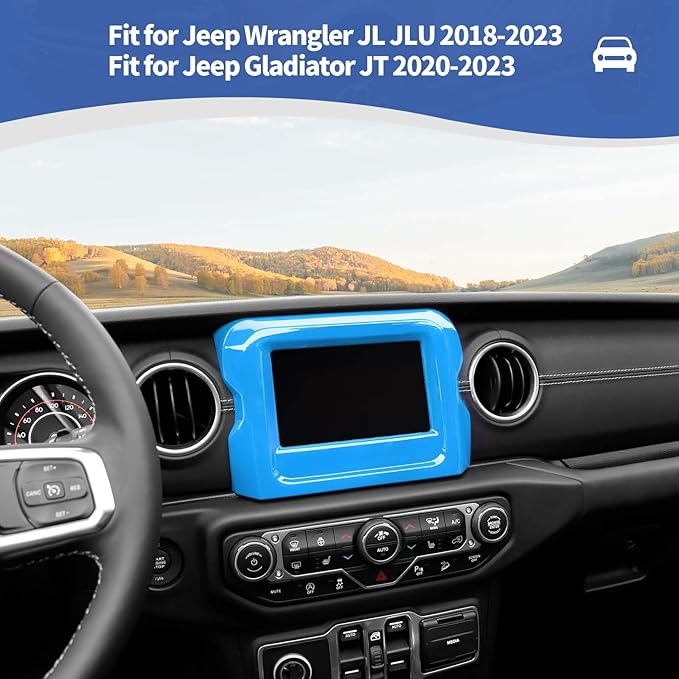 RT-TCZ for Jeep JL Center Console Radio Display Panel Trim Cover for Jeep Wrangler JL JLU Gladiator JT 2018-2023 Light Blue Interior Accessories 7 inch