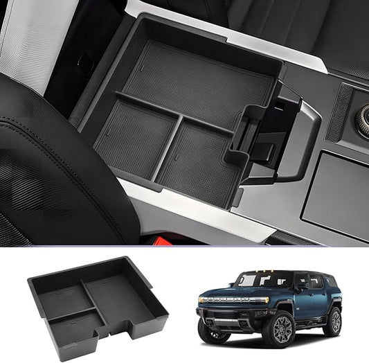 LUWU Center Console Organizer Compatible with 2022 2023 2024 2025 2026 GMC Hummer EV Accessories 2025 2026 Hummer EV Center Console Organizer Armrest Storage Box Armrest Organizer Insert Tray (Black)
