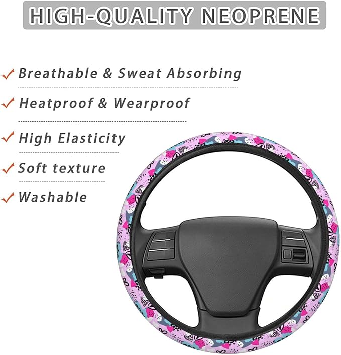 Dujiea Leopard Print with Hearts Elastic Stretch Steering Wheel Cover, Anti-Slip and Durable Car Steering Wheel Accessories for Women Men, 15 Inch Universal Fit Car, Truck, SUV