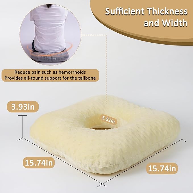 Donut Pillow for Tailbone Pain Relief, Wheelchair Cushion for Hemorrhoids and Bed Sores, Pregnancy, Donut Pillow Suitable for Office, Long Travel, Car and Home Sofa(Goose Down Yellow-Bean)