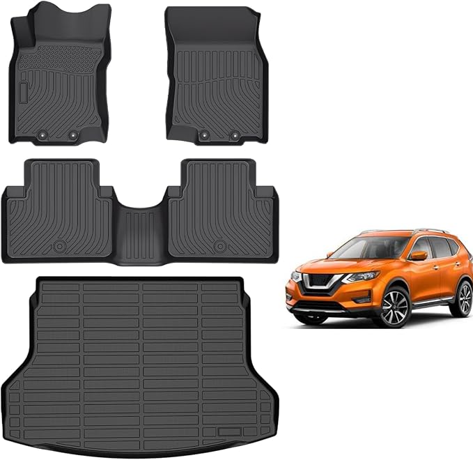 for Nissan Rogue Floor Mats 2014 2015 2016 2017 2018 2019 2020(Not Sport Models), TPE Automotive All Weather Custom Car Floor Mats Cargo Liner Full Set for Nissan Rogue 2014-2020 Accessories