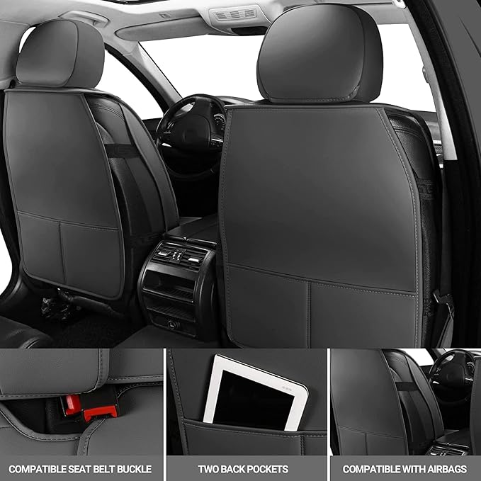 AOOG Leather Car Seat Covers Universal fit Most Sedans SUV Trucks, (Full Set, Grey)