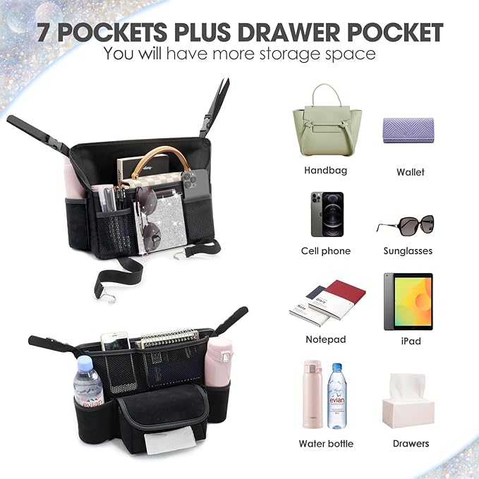 White Diamand Car Handbag Holder Between Seats Bling Crystal Car Storage Bag Large Capacity Purse Phone Ipad Automotive Consoles Organizer Safe Barrier of Backseat Pet Kids