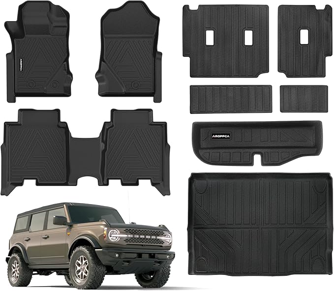 All Weather Car Floor Mats Cargo Liner with Backrest Mat for Ford Bronco 4 Door 2025 2024-2021(Not for Bronco Sport), TPE Rubber Liners Full Set Automotive Mats for 2025 Bronco Accessories