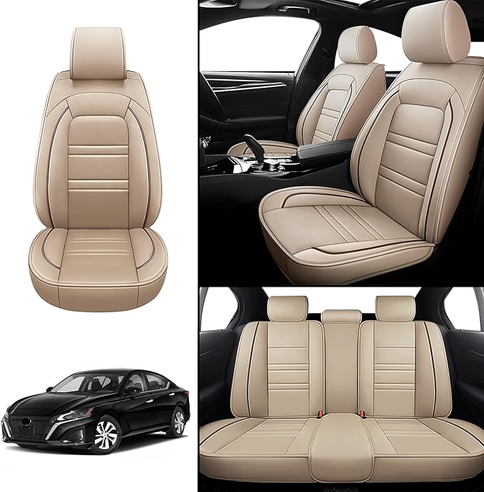 Seat Covers for Nissan Car Altima 1998-2025 | 5-Seats Leather Seat Covers, Easy to Install Automotive Seat Covers Full Set (Full Set, Beige)