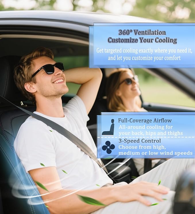 16-Fan Ventilated Car Seat Cooler with Massage, 12V All-Season Cooling Cushion for Front Seats in Cars and SUVs (Cooling&Heated&Massage-2)