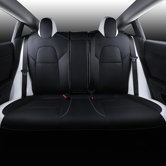 Suitable for Tesla Model 3 Seat Covers, Waterproof Faux Leather Car Seat Covers Full Set forTesla Model 3 2023 2022 2021 2020 2019 2018 2017 (Black+ White)