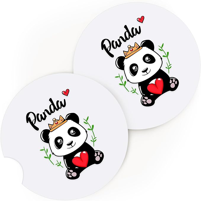 2 Pack Panda Car Cup Holder Coaster, Cute Panda Car Interior Accessories Drink Coaster for Women & Men, Panda Lovers Themed Gifts Stuff Accessories Things Merchandise Items!