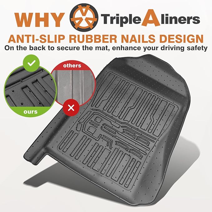 TripleAliners Floor Mats Compatible with Ford Ranger 2024-2025 SuperCrew Accessories All Weather Custom Fit 1st & 2nd Row TPE Truck Floor Liners Black