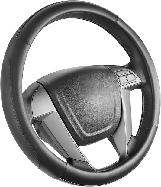 SEG Direct Car Steering Wheel Cover Small Size for Prius Civic Model 3 Model Y Camaro Rogue with 14-14 1/4 inches Outer Diameter, Black Microfiber Leather