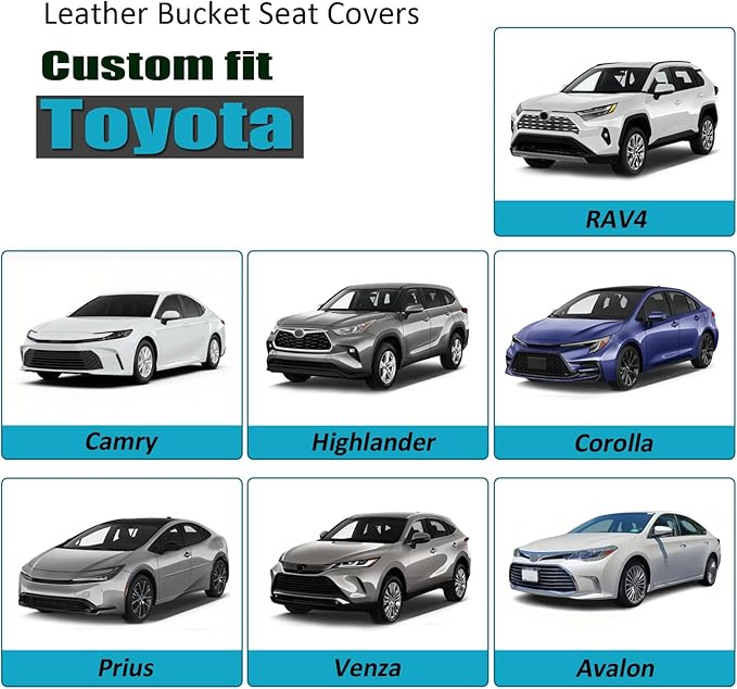 GIANT PANDA Front Car Seat Cover for Toyota, Piping Leather Bucket Seat Covers Custom for Toyota Rav4 Camry Highlander Corolla Prius 2-Pack (Black+Red)