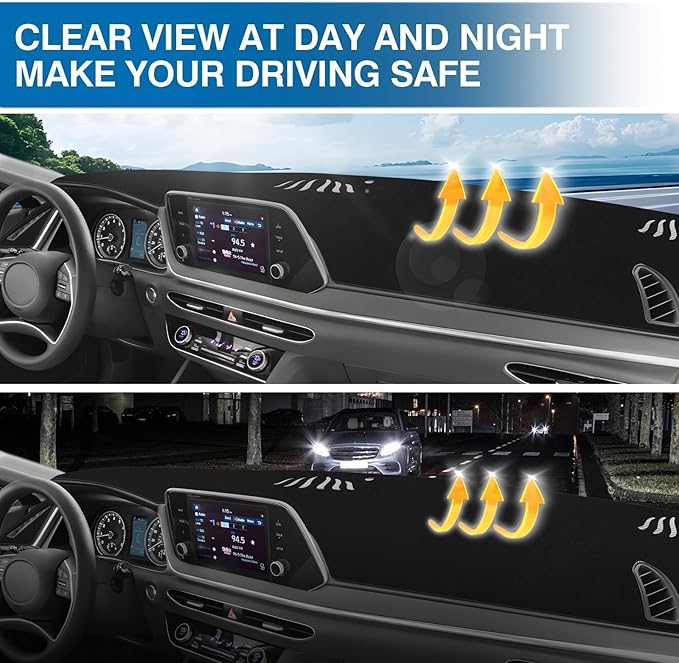 KUST Car Dash Cover for Hyundai Sonata 2020-2023 (Only fits for 8.0-inch Touch Screen Dashboard) Polyester Dashboard Cover Non-Slip Interior Accessories for Sonata Custom Fit Dash Mat No Glare Black