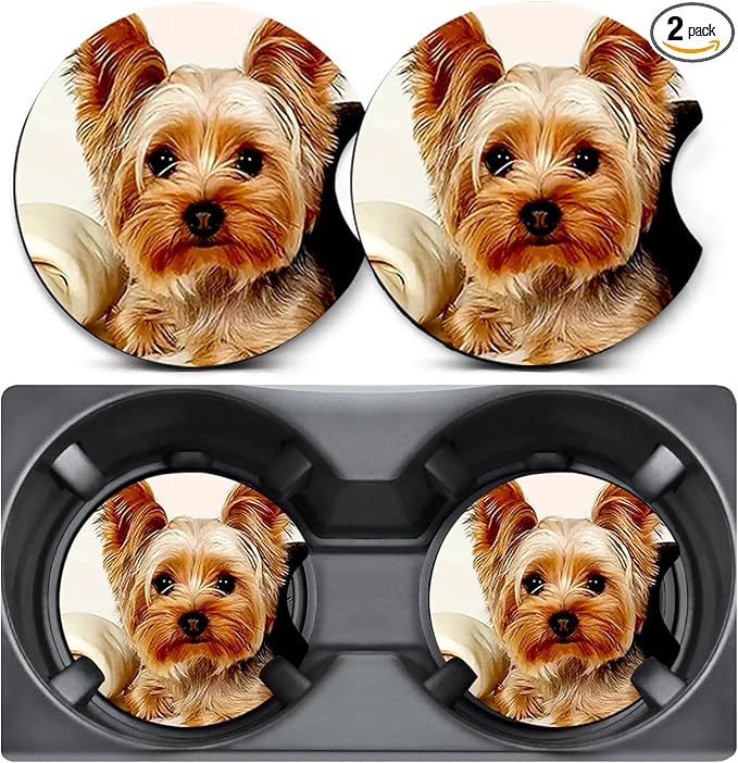 2 Pack Car Coasters for Cup Holders,Yorkshire Terrier Car Cup Holder Coasters,2.75" Universal Size Anti Slip Rubber Mat,Automotive Interior Accessories,Dog Gifts for Women,Men,Mom,Girlfriend,Wife,Her