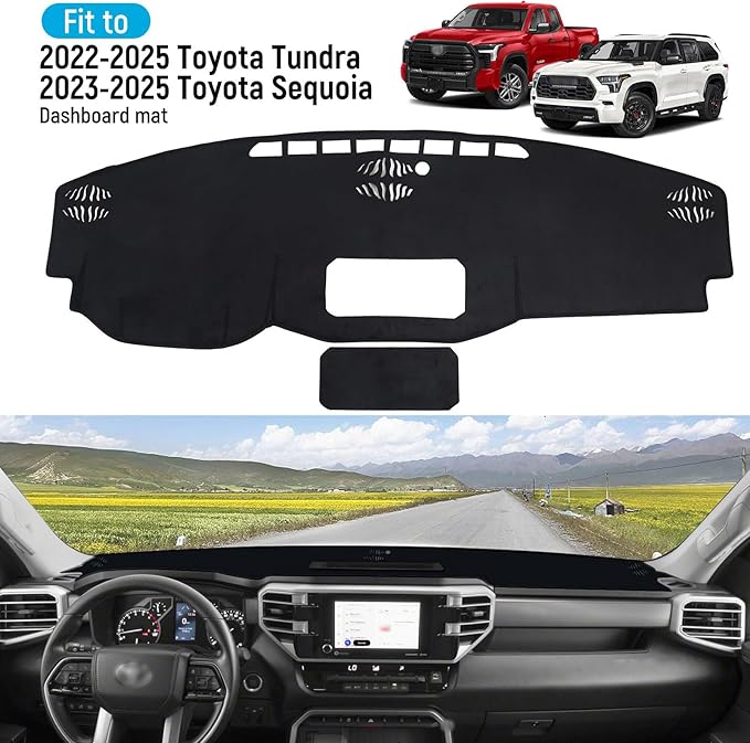 ZZEQYG Dash Cover for Toyota Tundra 2022-2025,Toyota Sequoia 2023-2025 Accessories Flannel Dashboard Cover Dash Mat Center Console Cover Sunshield Protector Pad(Without HUD)