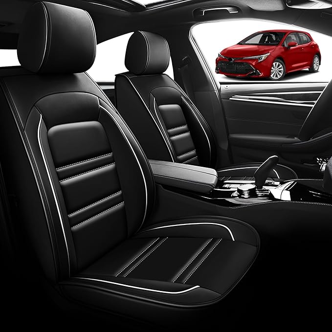 Seat Cover for Toyota Corolla 1997-2025 | Car Seat Covers Front Seats, Waterproof Seat Protectors, Automotive Front Seat Covers (Front Seat, Black&White Line)