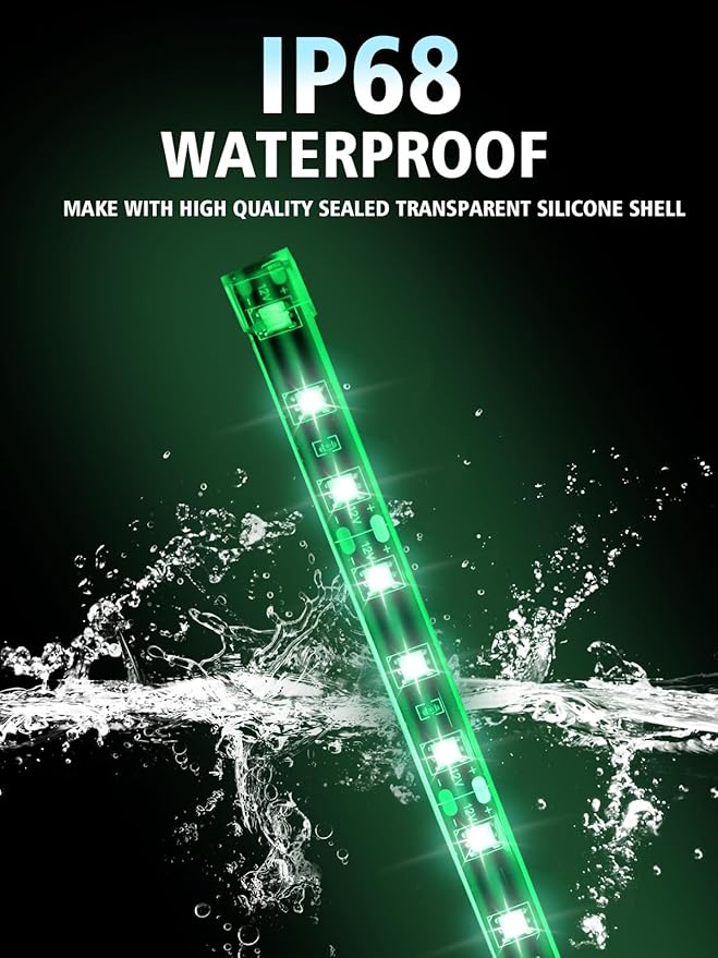 YM E-Bright 4Pcs Led Strip Lights for Car, 12inch Waterproof IP68 Car Underglow Strip Lights Decoration 18SMD 12V Led Interior Exterior Lights Strip for Cars Motorcycles Truck Golf Cart Boat - Green