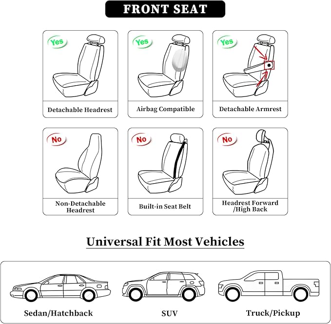 Tomatoman Front Seat Covers,Universal Waterproof Leather Car Seat Full Coverage Protectors Automotive Vehicle Cushion Fit for Most Sedans SUV Pick-up Truck(2PCS Front/Black-Blue)