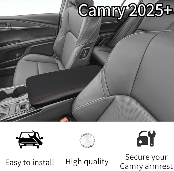 POSAID Center Console Armrest Cover for 2025 Toyota Camry (XSE/XLE/SE/LE) Leather Armrest Cover for 2025 Toyota Camry Accessories, Red Trim
