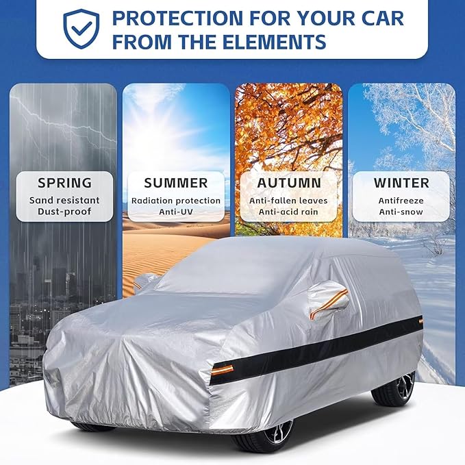 10 Layers SUV Car Cover Custom Fit for GMC Acadia (2007-2025), Waterproof All Weather for Automobiles, Outdoor Full Cover Sun Dust Rain Protection with Cotton. Silver