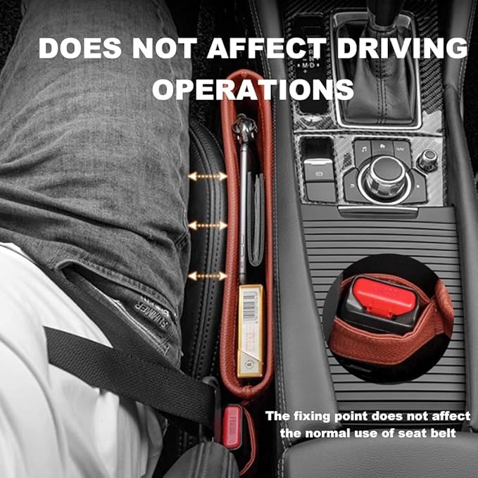 Tumecos Car Seat Pockets PU Leather Car Console Side Organizer Seat Catcher Holders Compatible with Phone Key Wallet Phone Sunglasses 2 Pack (Brown)